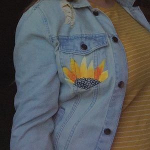 hand painted sunflower denim jacket